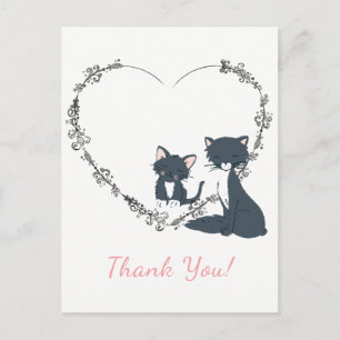 Pretty Cat, Kitten and Flower Heart Thank You Postcard