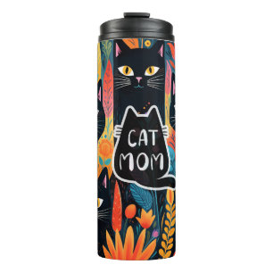Pretty Cat Mum With Flowers Thermal Tumbler