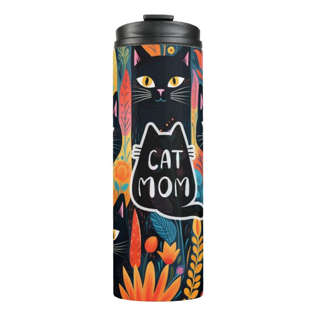 Pretty Cat Mum With Flowers Thermal Tumbler (Front)