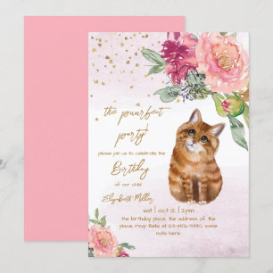 Pretty Cat Perfect Pawty (Party) Girl 2nd Birthday Invitation