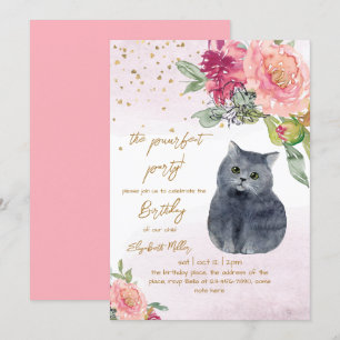 Pretty Cat Perfect Pawty (Party) Girl 2nd Birthday Invitation