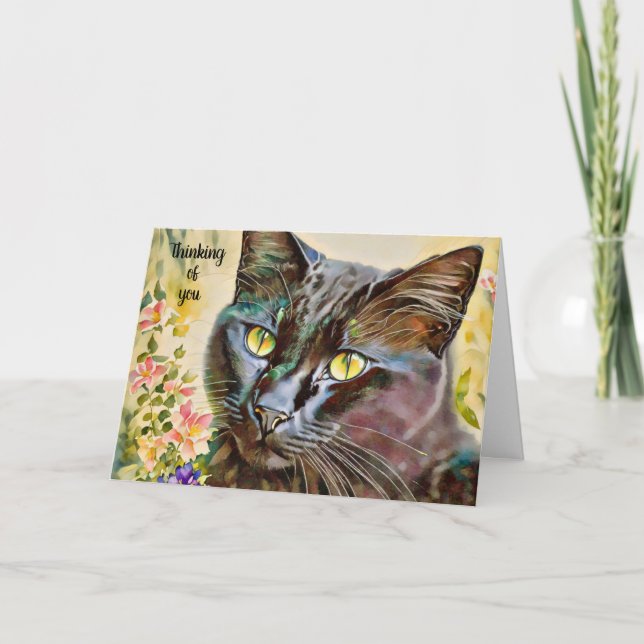 Pretty Cat Thinking of You Colourful Card (Front)