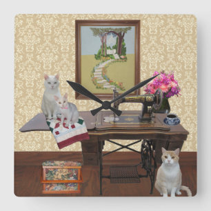 Pretty Cats, Antique Sewing Machine Clock