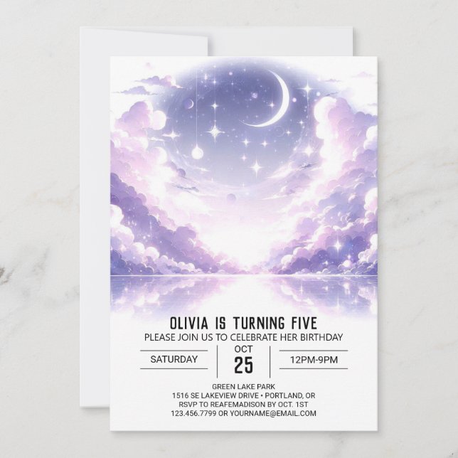 Pretty Celestial Digital Birthday Invitation (Front)