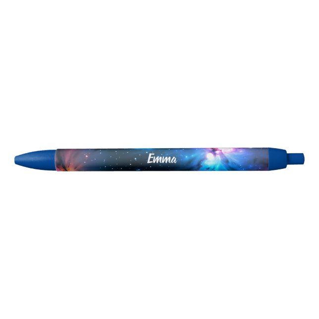 Pretty Celestial Swirling Stars Custom Name Script Black Ink Pen (Front)