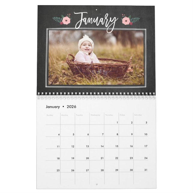 Pretty Chalkboard Custom Photo Calendar (Jan 2026)