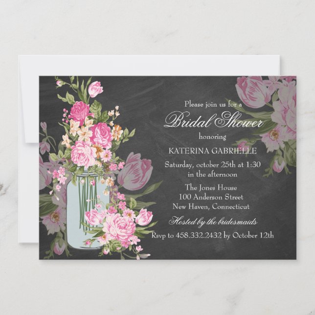 Pretty Chalkboard & Mason Jar Bridal Shower Invite (Front)