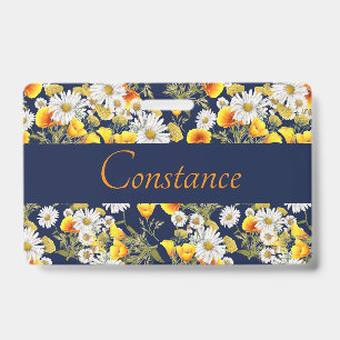 Pretty Chamomile & Poppies Pattern Personalised ID Badge