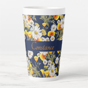 Pretty Chamomile & Poppies Pattern Personalised Latte Mug