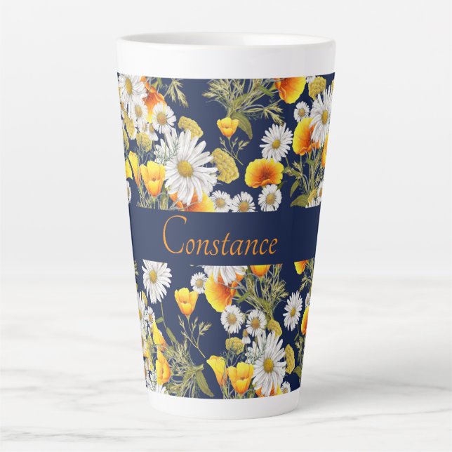 Pretty Chamomile & Poppies Pattern Personalised  Latte Mug (Front)