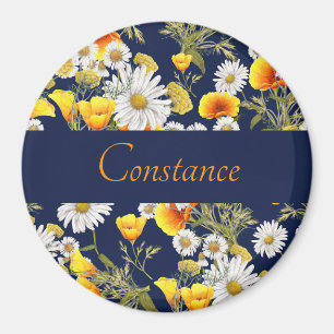 Pretty Chamomile & Poppies Pattern Personalised Magnet