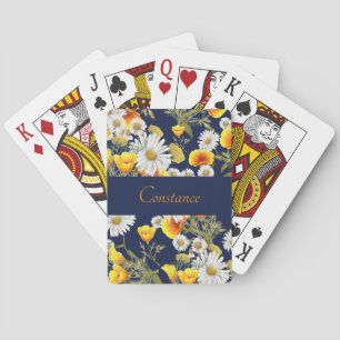 Pretty Chamomile & Poppies Pattern Personalised  Playing Cards