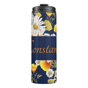 Pretty Chamomile & Poppies Pattern Personalised   Thermal Tumbler