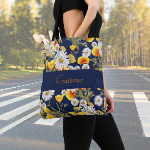 Pretty Chamomile & Poppies Pattern Personalised Tote Bag