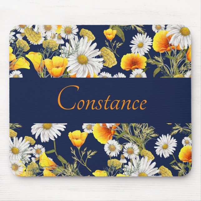 Pretty Chamomile & Poppies Pattern Personalized  Mouse Mat (Front)