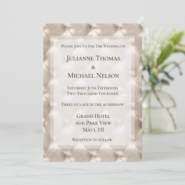 Pretty Champagne Glam Romantic Wedding Invitation (Standing Front)
