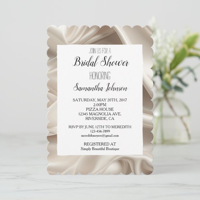 Pretty Champagne Gold Faux Satin Bridal Shower Invitation (Standing Front)