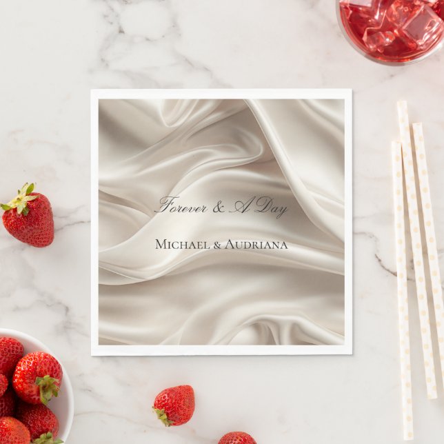 Pretty Champagne Gold Romantic Faux Satin Wedding Napkin (Insitu)
