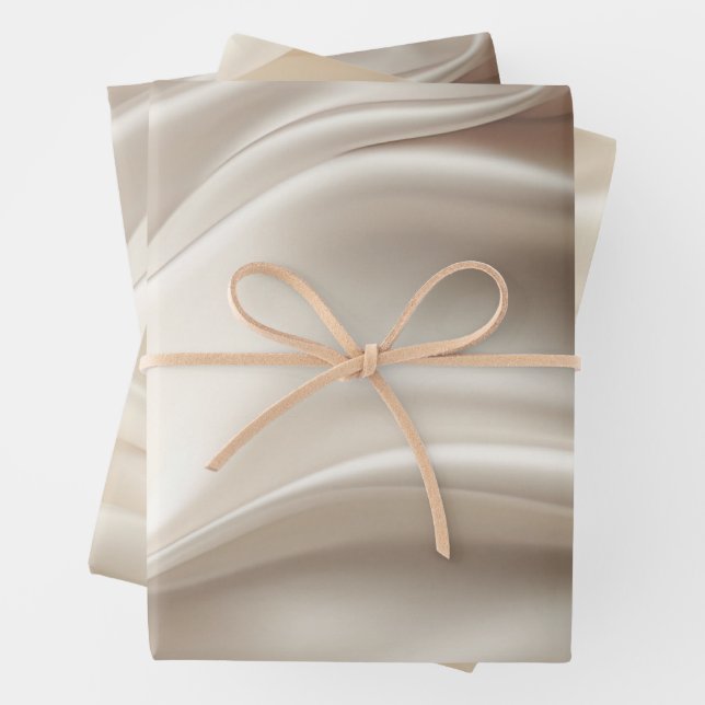 Pretty Champagne Gold Romantic Faux Satin Wedding Wrapping Paper Sheet (In situ)