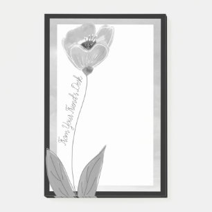 Pretty Charcoal Grey Flowered Post-it Notes