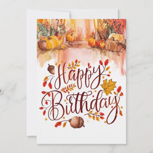 Pretty Charming Wish Autumn Fall Happy Birthday Card (Front)