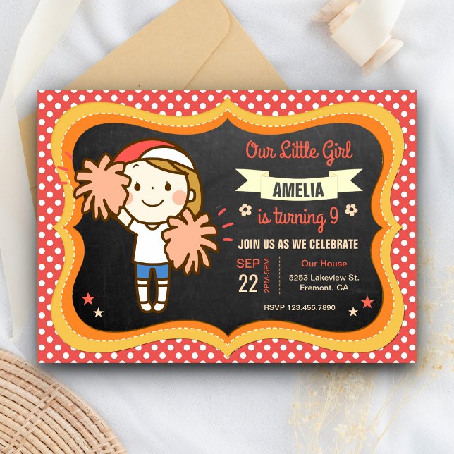 Pretty Cheerleader Girl Birthday Party Invitation (Creator Uploaded)