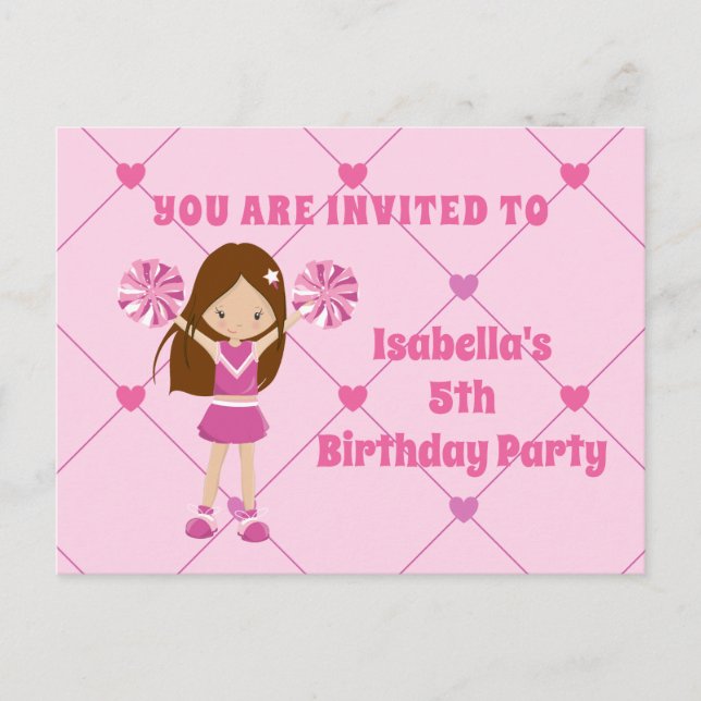Pretty Cheerleader Girl Custom Pink Birthday Party Postcard (Front)