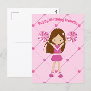 Pretty Cheerleader Personalised Pink Birthday Girl Postcard