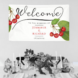 Pretty Cherries Welcome Black White Stylish Script Banner