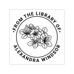 Pretty Cherry Blossom Blooms Library Book Name Self-inking Stamp