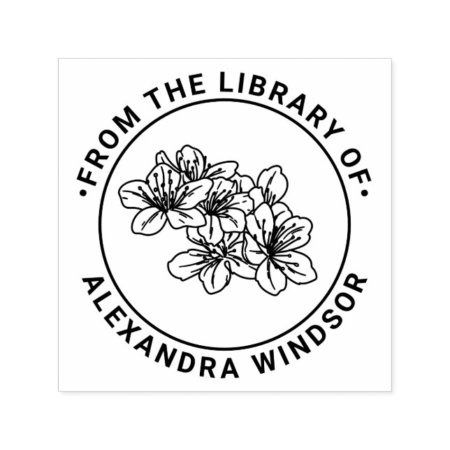 Pretty Cherry Blossom Blooms Library Book Name Self-inking Stamp (Design)