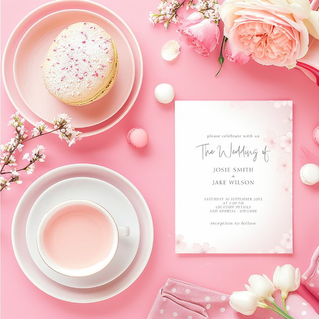 Pretty cherry blossom border wedding invitation (Featuring a graceful border of hand-painted style cherry blossoms invitation )