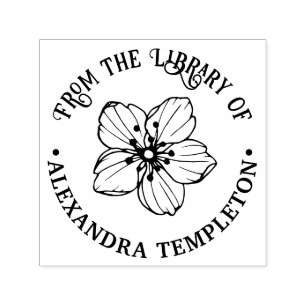 Pretty Cherry Blossom Flower Library Book Name Self-inking Stamp