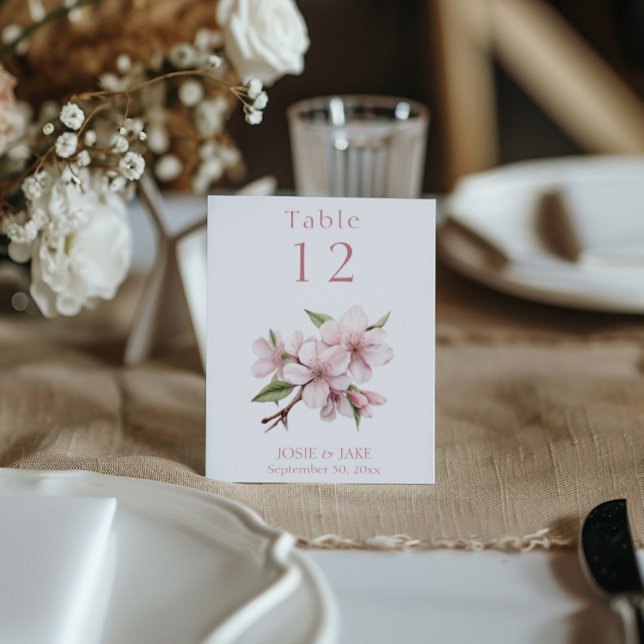 Pretty cherry blossom flower Table Number sign (Gentle Pastel Pink Cherry Blossom Table Number Cards. )