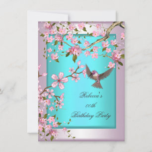 Pretty Cherry Blossom Teal Blue Pink Party 2 Invitation