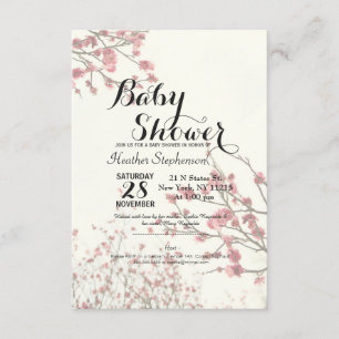Pretty Cherry Blossom Trees on Elegant White Invitation