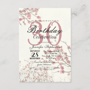 Pretty Cherry Blossom Trees on Elegant White Invitation