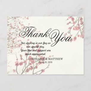Pretty Cherry Blossom Trees on Elegant White Postcard