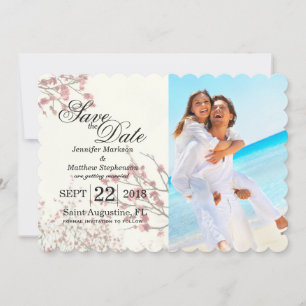 Pretty Cherry Blossom Trees on Elegant White Save The Date