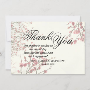 Pretty Cherry Blossom Trees on Elegant White Thank You Card