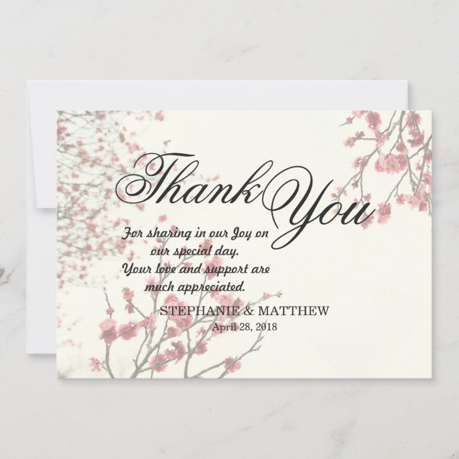 Pretty Cherry Blossom Trees on Elegant White Thank You Card (Front)