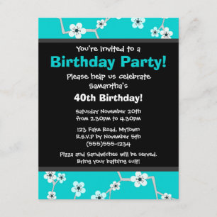 Pretty Cherry Blossums Black and Blue Party Invite