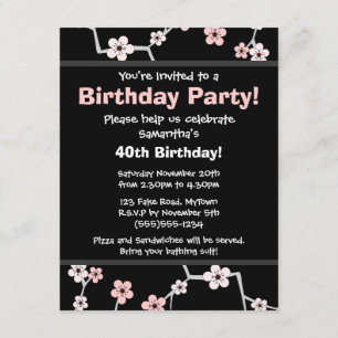 Pretty Cherry Blossums - Black and Pale Pink Party Invitation