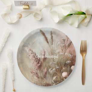 Pretty Chic Beige Blush Boho Floral Bridal Shower Paper Plate