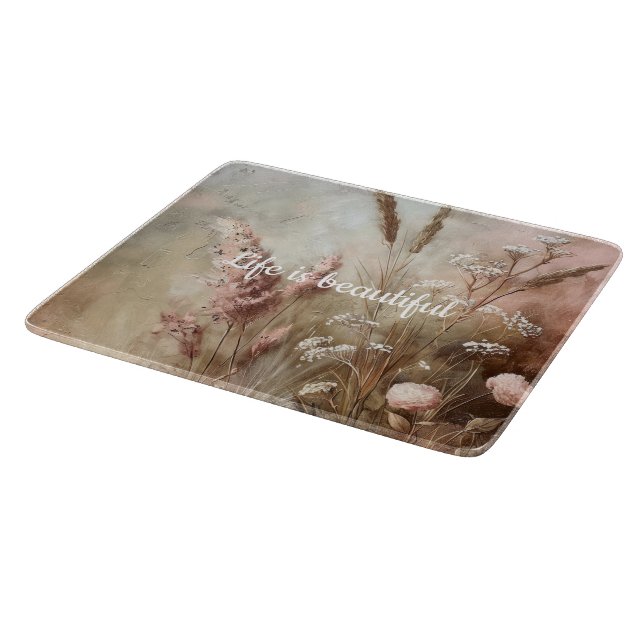 Pretty Chic Beige Blush Boho Floral  Cutting Board (Corner)
