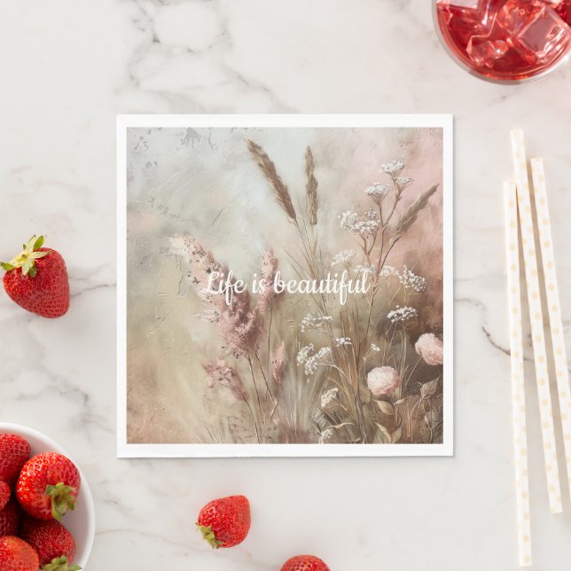 Pretty Chic Beige Blush Boho Floral  Napkin (Insitu)