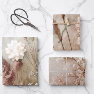 Pretty Chic Beige Blush Boho Floral  Wrapping Paper Sheet