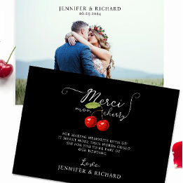 Pretty Chic Black Red Cherry Rustic Wedding Photo Thank You Card