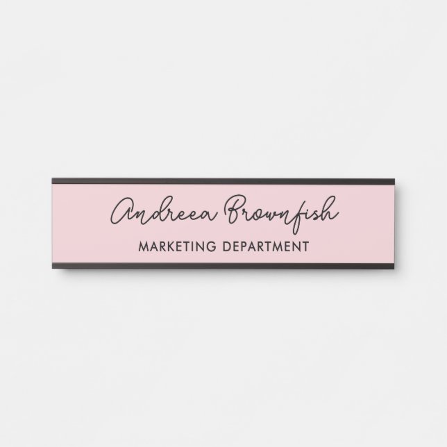 Pretty Chic Blush Pink Black Modern Script Office Door Sign (Front)
