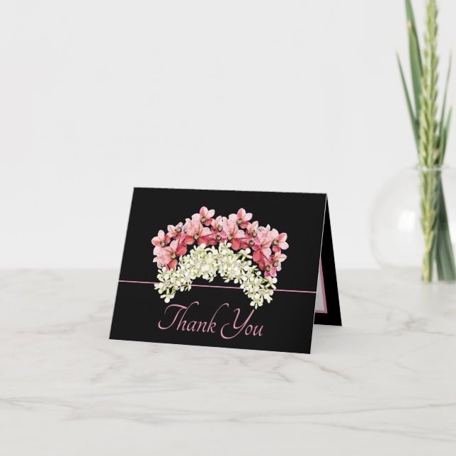 Pretty Chic Bouquet Orchid Crown Flowers Thank You Card (Front)